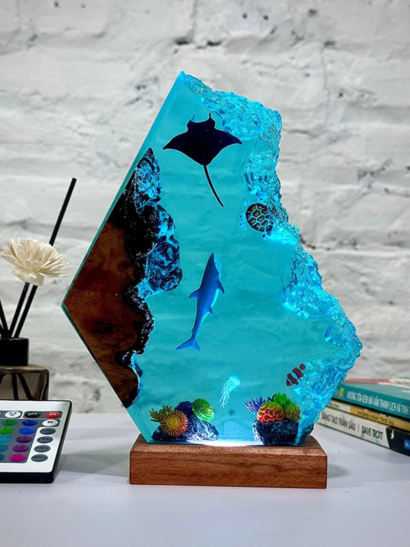 Ocean Animals Theme Organism Resin Table Light Creactive Art Decoration Shark Turtle Sea World Night Light USB Charge