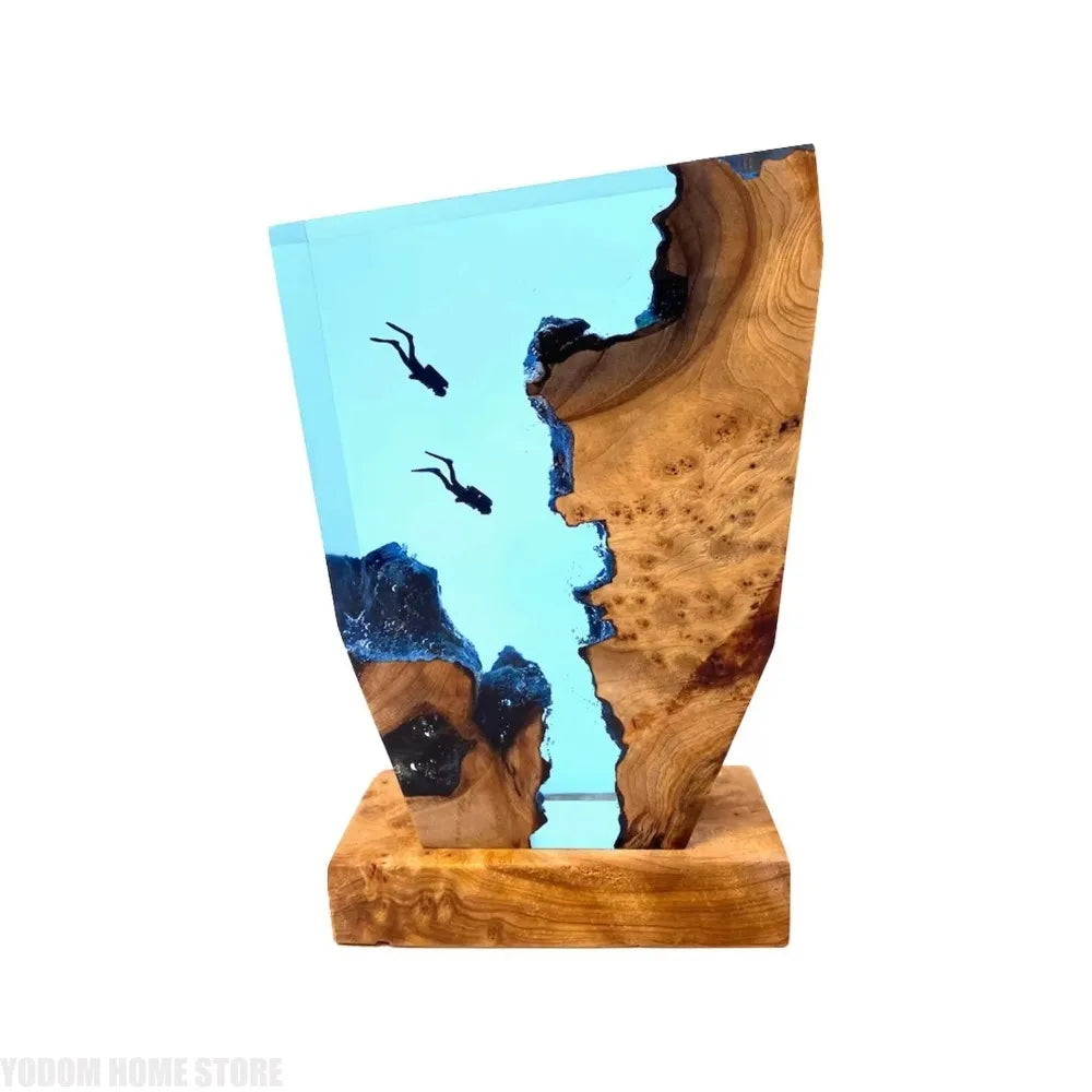 New Seabed World Organism Resin Table Light Creactive Art Decoration Lamp Diving Cave Explorationtheme Night Light USB Charge
