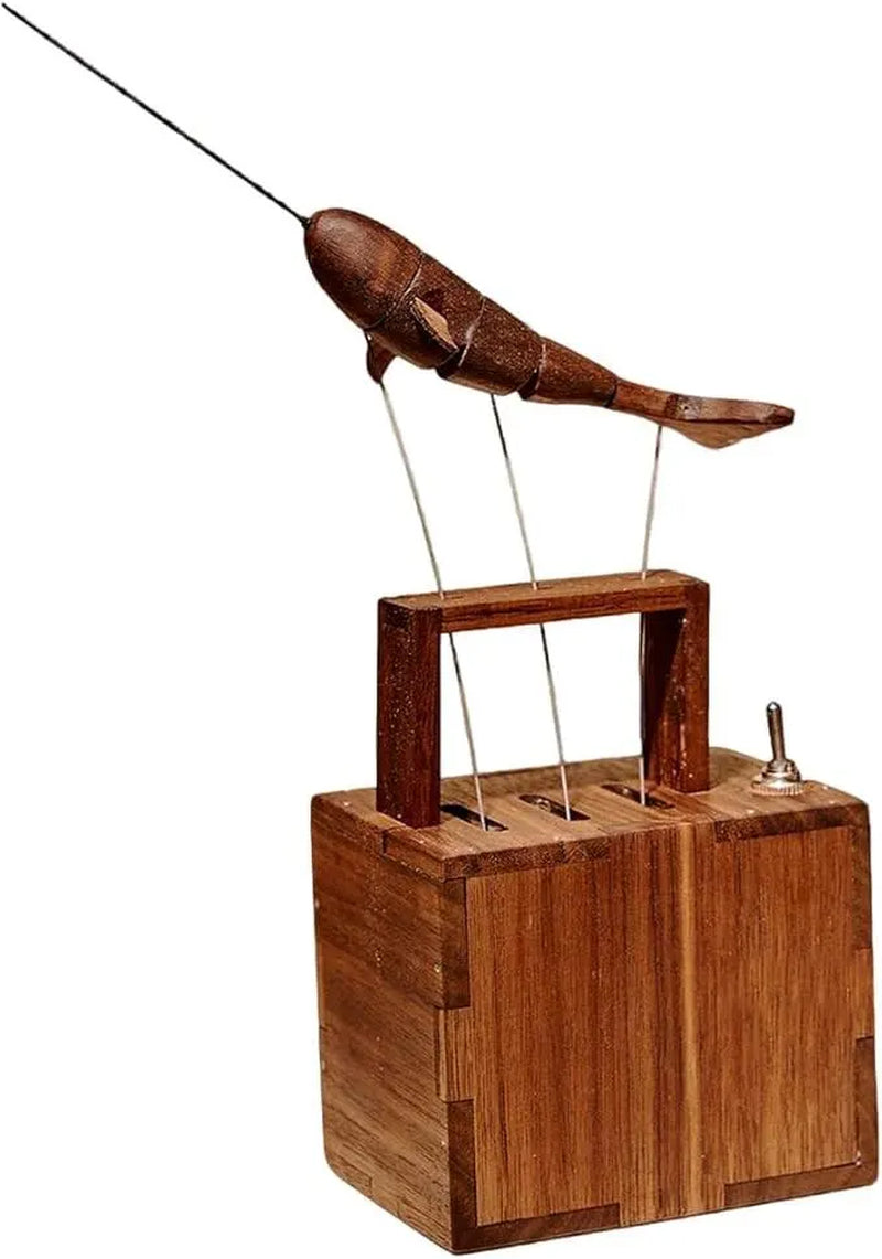 Wooden Whale Automata Handmade Narwhal Music Box Handcrafted Mechanical Whale Wood Kinetic Sculpture