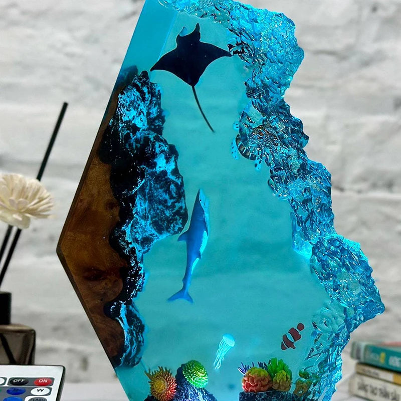 Ocean Animals Theme Organism Resin Table Light Creactive Art Decoration Shark Turtle Sea World Night Light USB Charge