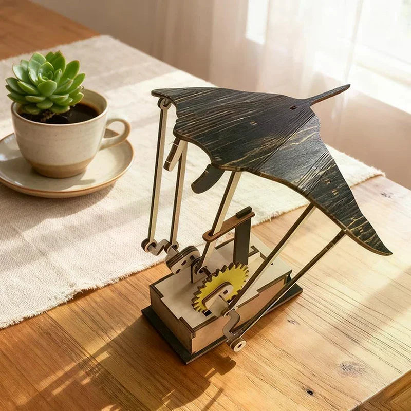 Wooden Electric Manta Ray Ornament Automaton with Lifelike Swimming Motion Ocean Decor for Desk Tabletop Home Gift