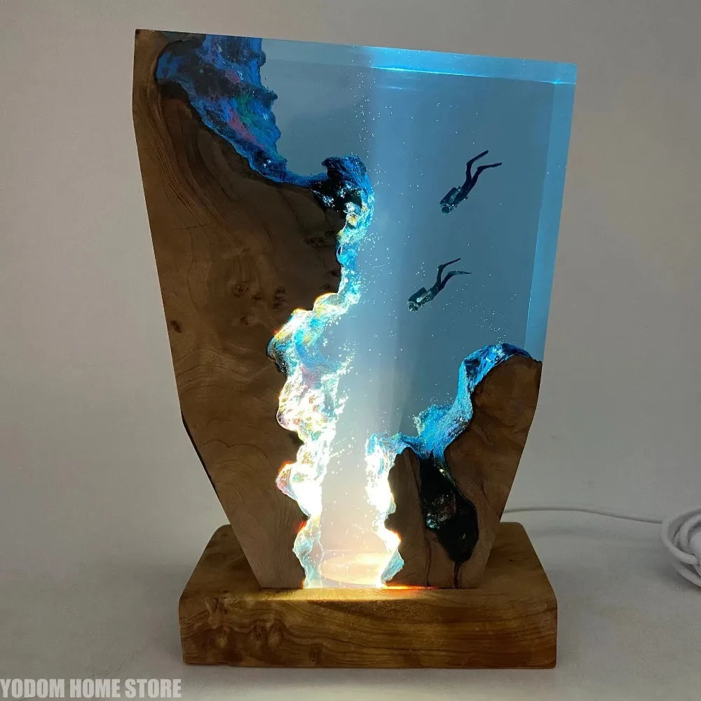 New Seabed World Organism Resin Table Light Creactive Art Decoration Lamp Diving Cave Explorationtheme Night Light USB Charge