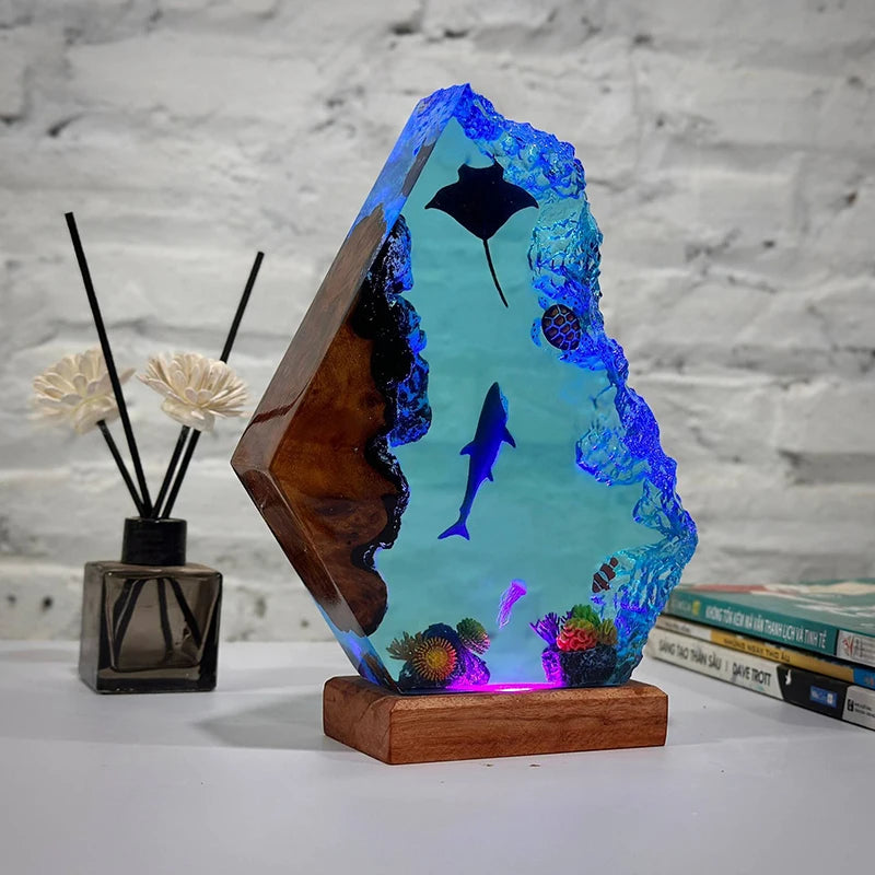 Ocean Animals Theme Organism Resin Table Light Creactive Art Decoration Shark Turtle Sea World Night Light USB Charge