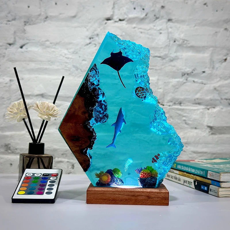 Ocean Animals Theme Organism Resin Table Light Creactive Art Decoration Shark Turtle Sea World Night Light USB Charge